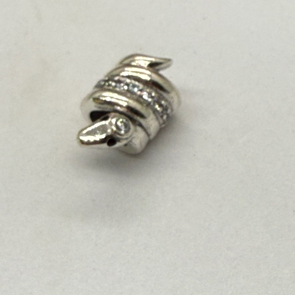Sterling Silver Coiled Snake Charm with Clear Stones